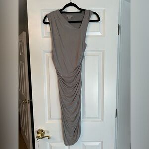 Helmut Lang Grey Rouched midi dress